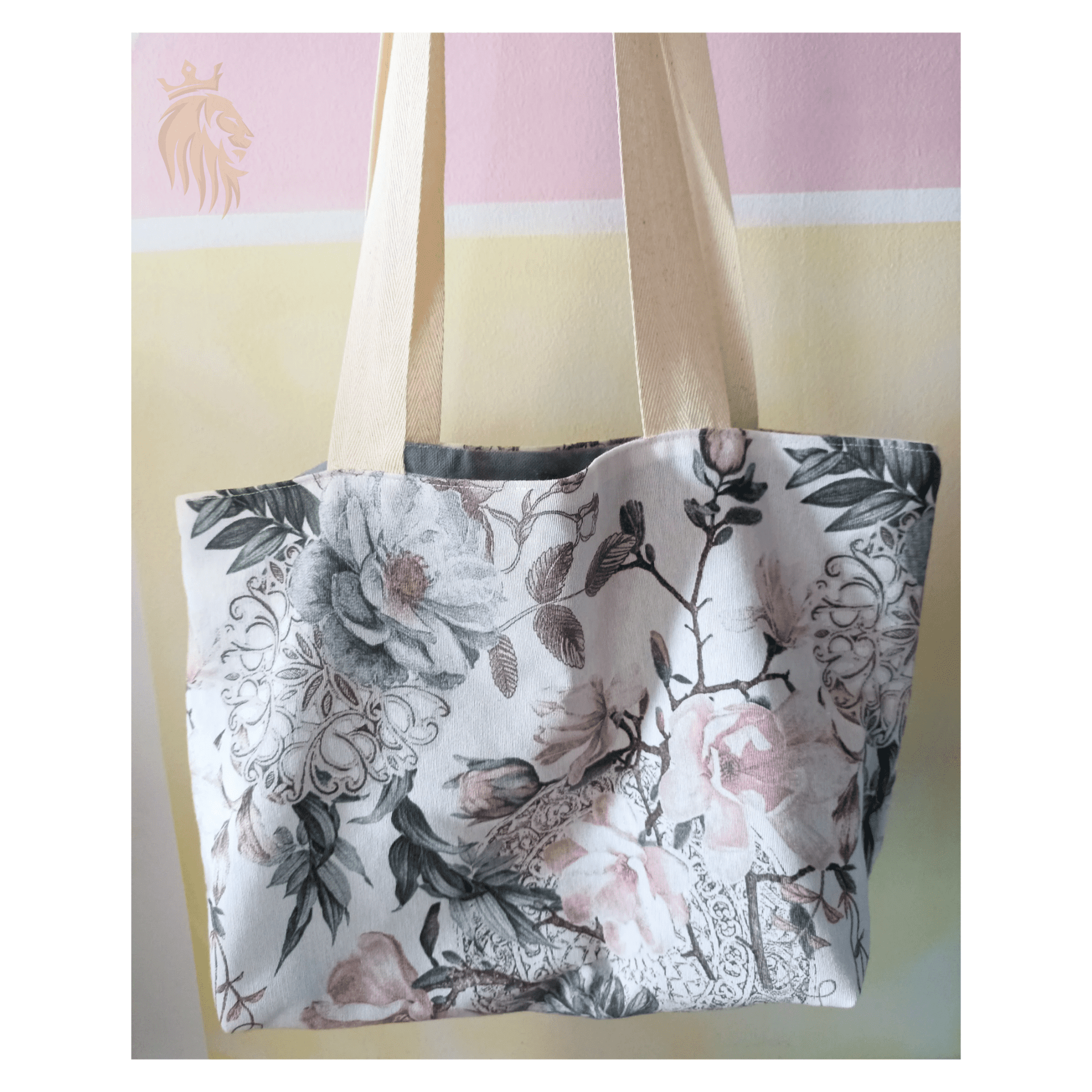 Tote bag reversible floral/gris claro + Regalo - 4