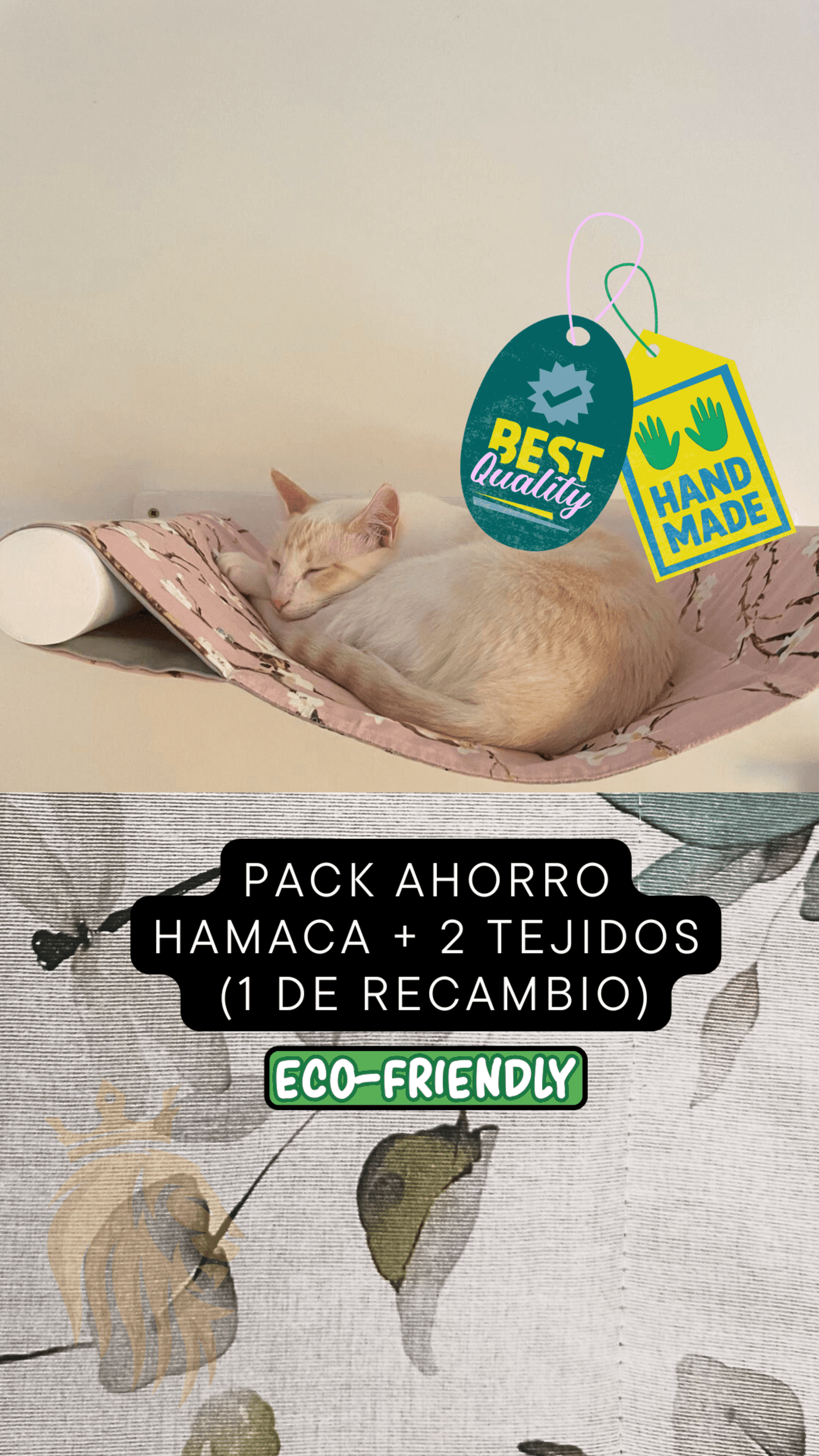 Hamaca para gatos + 2 Tejidos (¡1 de recambio!) + Estudio + Regalo - 7