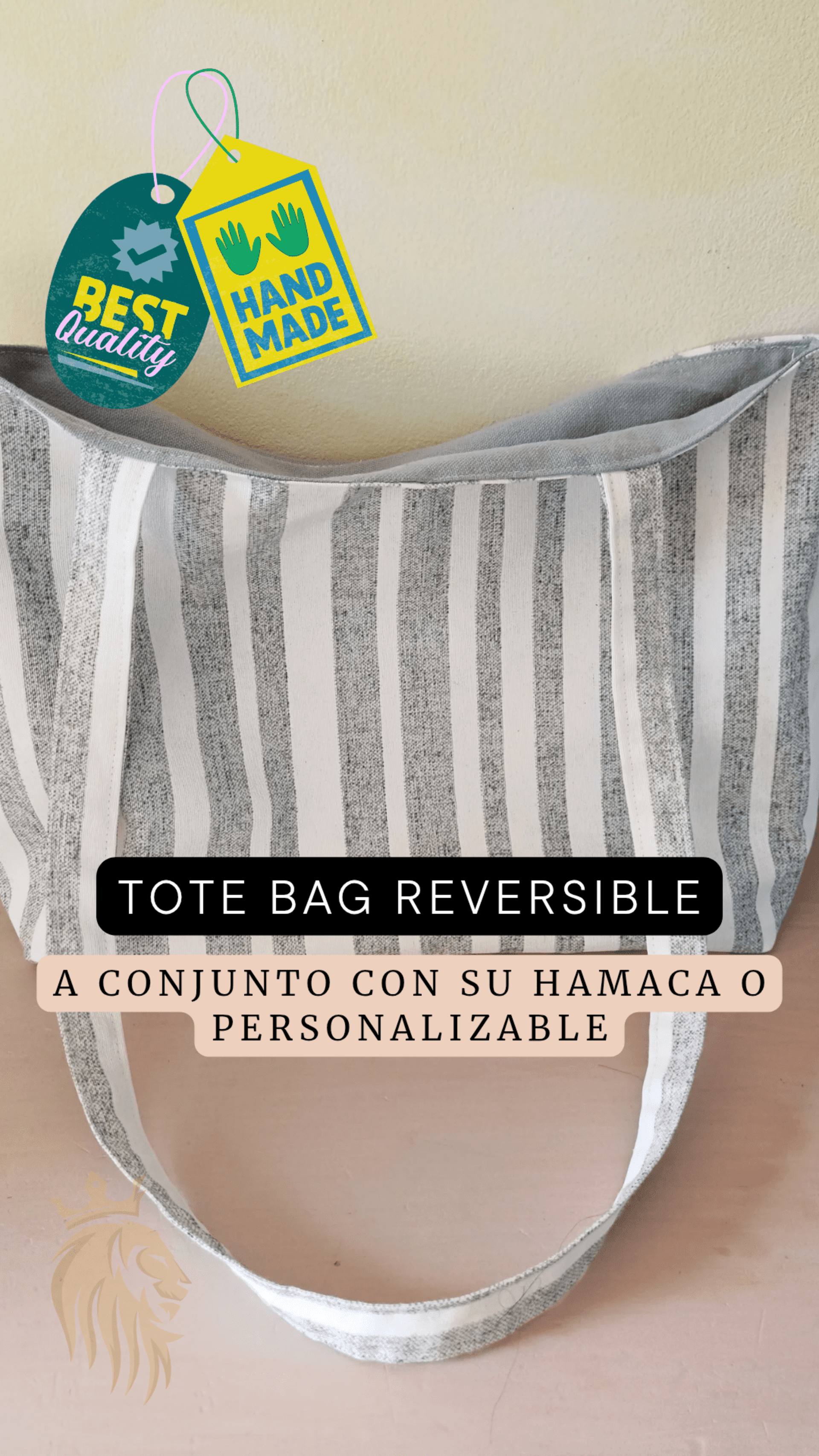 Tote bag reversible rallas/gris claro + Regalo - 2